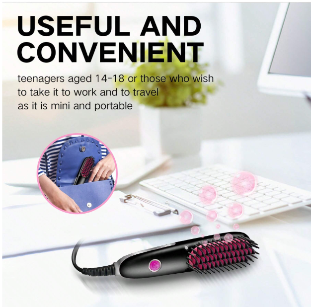 Portable Hair Straightener Comb with Power Cord and Plug