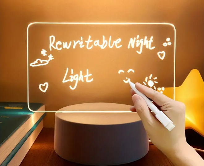 LED night light message board with erasable pen